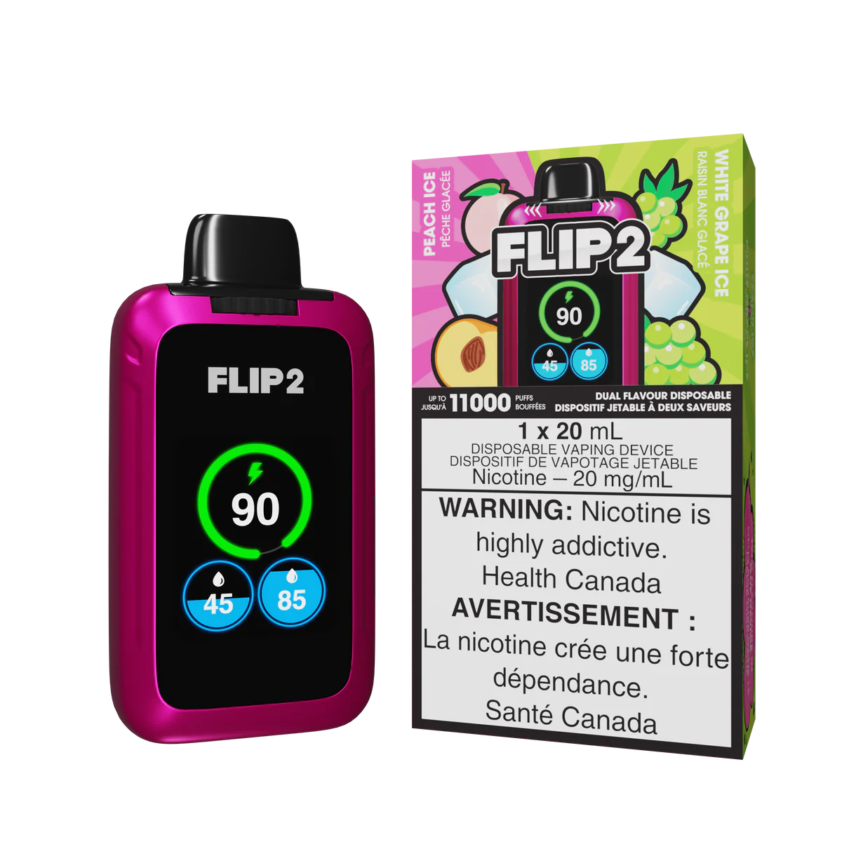 Flip 2 Peach ice and White grape ice 11000 ( Provincial Tax )