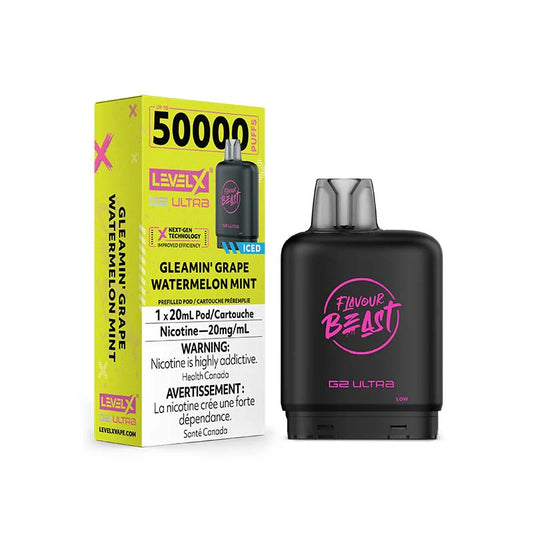 Level x G2 Ultra 50k Gleamin’ Grape Watermelon Mint iced (provincial tax)