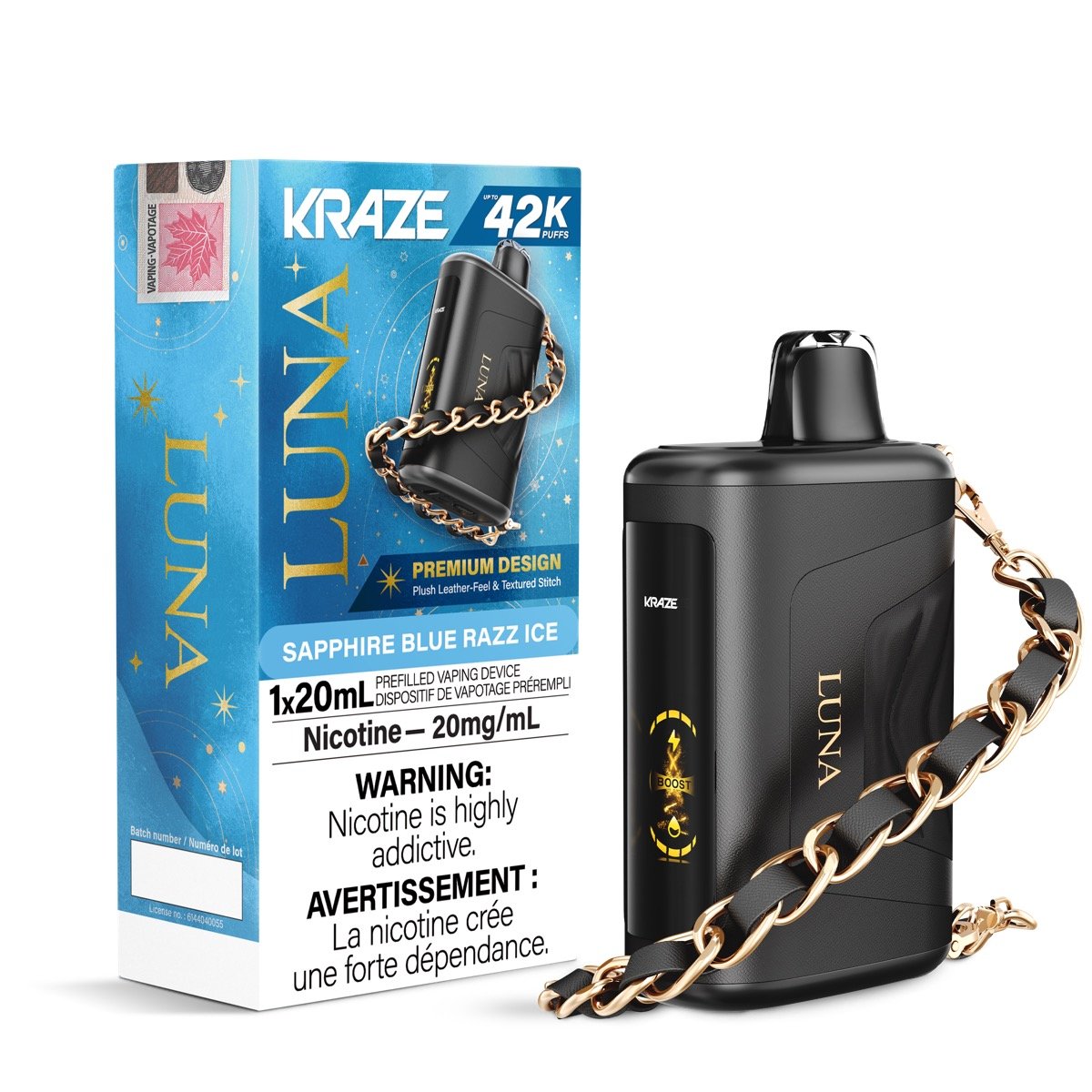 Kraze Luna 42k Sapphire blue razz ice(Provincial Tax)