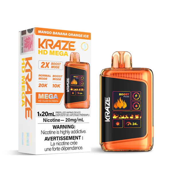 Kraze hd mega 20000 mango banana orange ice (provincial tax)